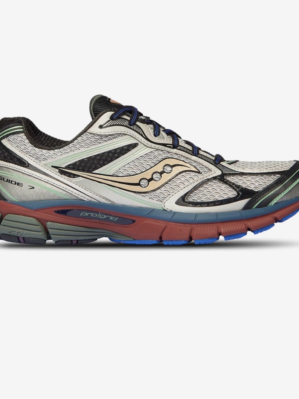 NEW Saucony Men's Guide 7 Running Shoe in White with Blue & Brown Accents